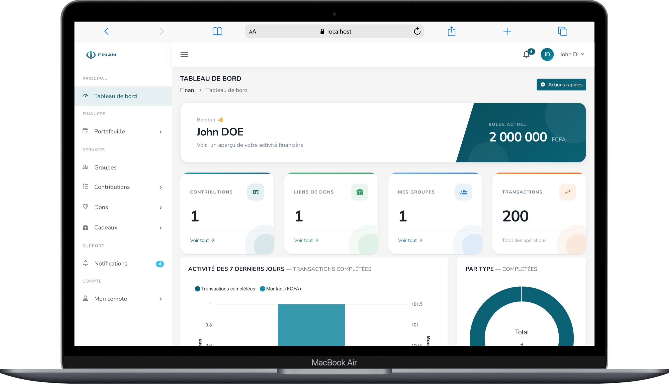 Interface Finan sur MacBook